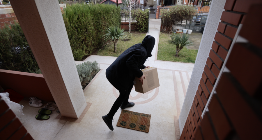 Doorbell footage of Porch Pirate stealing parcel from doorstep