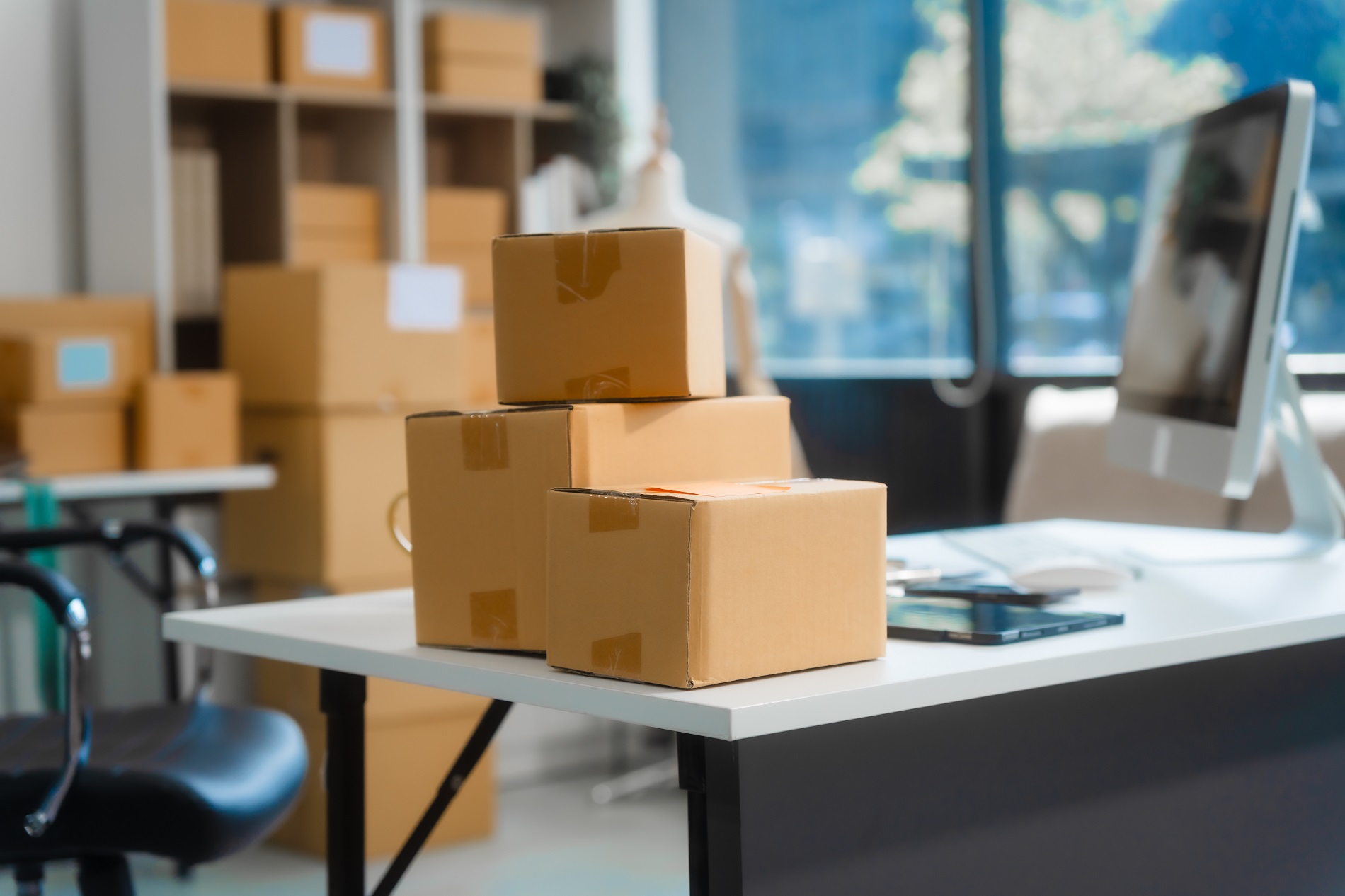 Boxes on the table in the package room